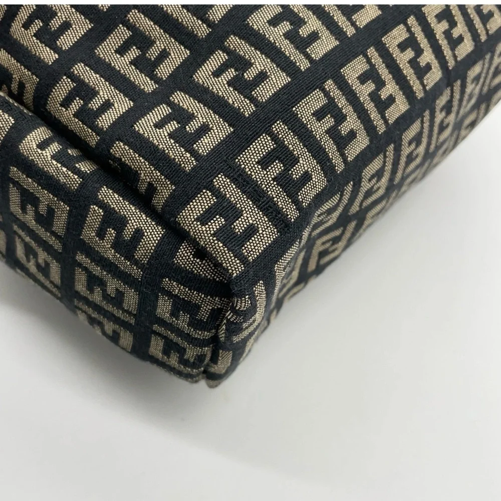 Authentic Fendi Zucchino Pattern Canvas Black x Beige Small Handbag - Picture 8 of 15